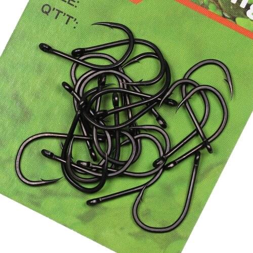 ICERIO 20pcs Straight Handle Beaked Point Wide Gap Carp Fishing Hook High Carbon Steel Matt Black Barbed Pop-up Rig Hooks