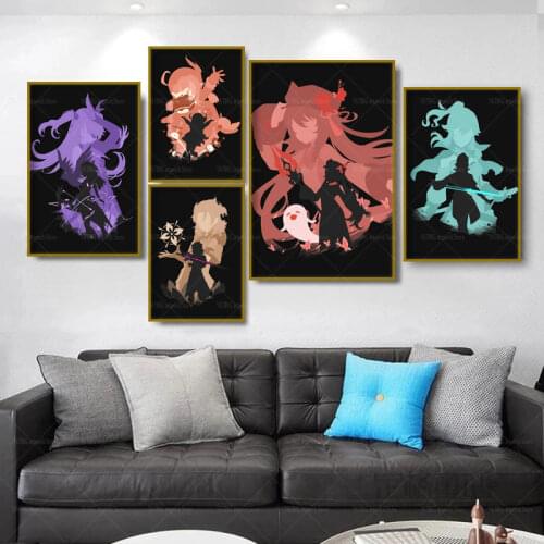 Genshin-Impact Game Anime Poster Picture Anime Character Wall Art Canvas Painting Modern Home Children Room Decoration Painting
