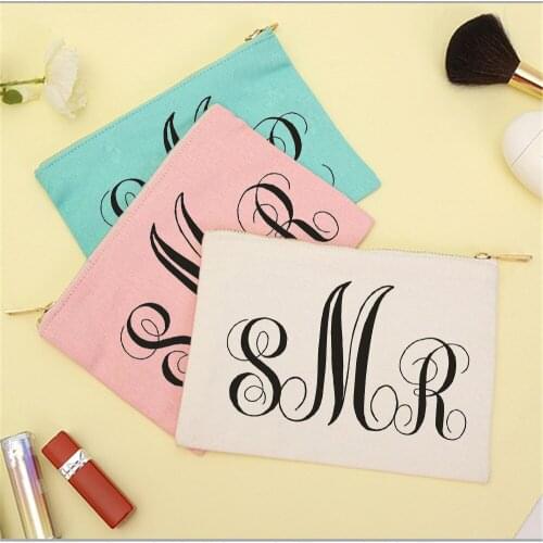 Personalized Monogram make up bag ,toiletry Bag,High Quality Canvas Custom Zipper Pouch Ladies Cosmetic Bag Bridesmaid Gifts