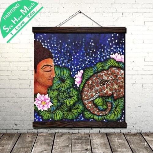 Painting Jumbo Buddha Scroll Painting Canvas Vintage Poster and Prints Wall Art Picture Living Room Bedroom Farmhouse Decoration