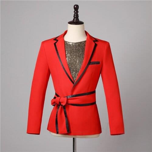 Red suit+pant performance costume suit nightclub bar male singer host dance stage performance costume Terno Masculino A8721
