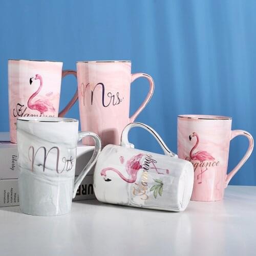 Creative Flamingo Letter Ceramic Coffee Mug Home Office School Milk Tea Water Mugs Drinkware Cup For Holiday Birthday Gifts
