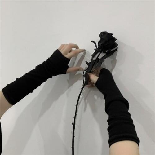 Cool Solid Black Punk Unisex Sleeve Fingerless Gloves Cuff Elbow Length Gothic Mittens Arm Warmer Hip Hop Rock Harajuku Cover