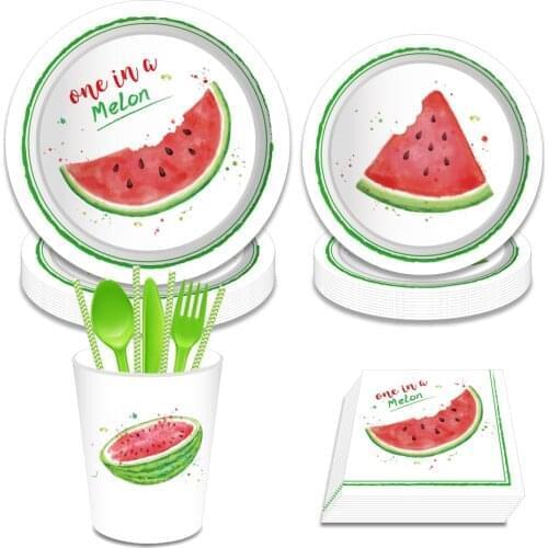 Summer Fresh Watermelon Disposable Dinner Plates Cups Tableware Sets for Baby Shower Kids Happy Birthday Party Decoration Favors
