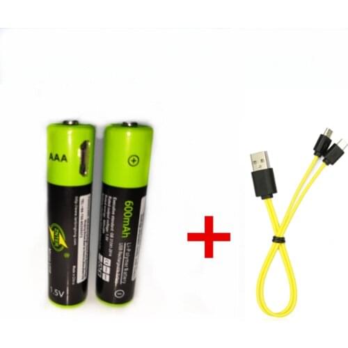 2PCS ZNTER 1.5V AAA rechargeable battery 600mAh USB rechargeable lithium polymer battery + Micro USB cable fast charging