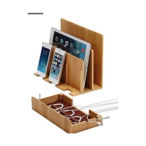 Multi-Function Natural Bamboo Wood Charge Station Charging Dock Cradle Stand Holder Storage box For iPhone 8 XS 11 Pro iPad MAC