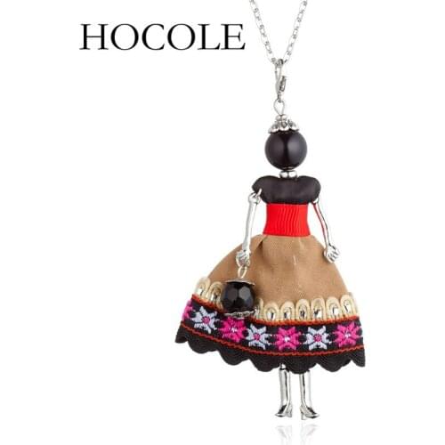 HOCOLE Fashion Doll Pendant Necklace Lovely Dress Doll Necklaces & Pendants Maxi collares Women Collier Long Necklace Gift