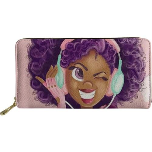 HaoYun Fashion Women Long Wallets Black African Girls Pattern Change Coin Purse Afro Art PU Leather Travel Passport Pockets