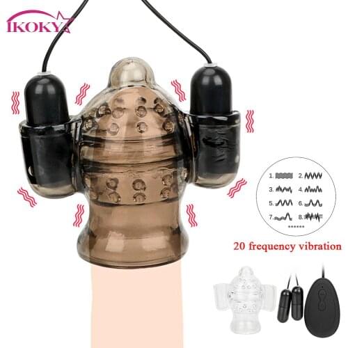 IKOKY Glans Trainer Massage 20 Speed Penis Head Vibrator Male Masturbator Delay Ejaculation Cock RingSex Toys For Men