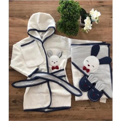 Baby Towel Bathrobe Set, 100 Cotton, Birthday gift, Towel, Bathrobe, Rabbit, bata de bebé, رداء حمام الطفل, детский халат, ベビーバスローブ
