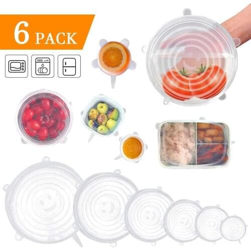 Silicone Stretch Lids Set 6-Pack of Various Sizes Reusable Durable and Expandable Food Storage Covers Fit Various Size and Shape