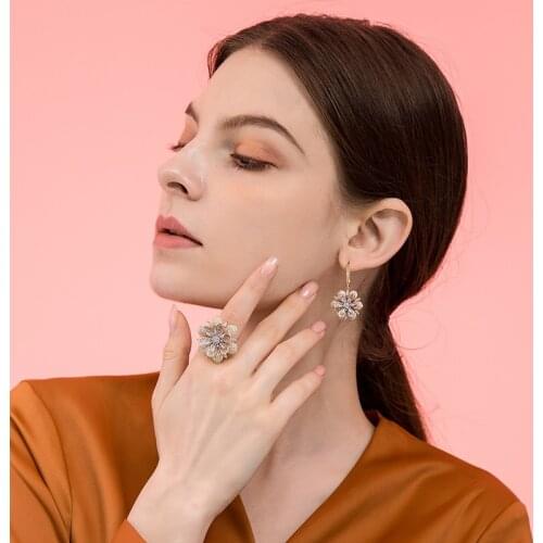 Madrry Gorgeous Pretty Flowers Jewelry Sets Earrings&Rings Zircon Prong Setting Brincos Orecchini Bridal Wedding Party Joias