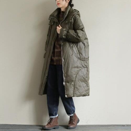 2021 Winter New Solid Color Mid-length Warm Jacket, Plus Size Loose Long-sleeved Hooded White Duck Down Down Jacket Fashion