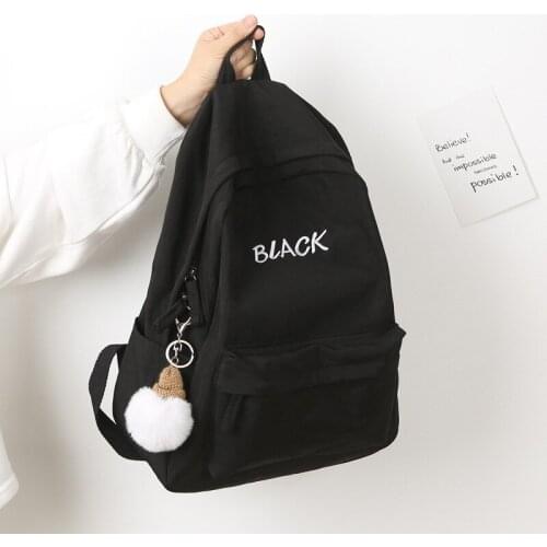 2020 Solid backpack girl school bags for teenage College wind Women SchoolBag High student bag black nylon printing