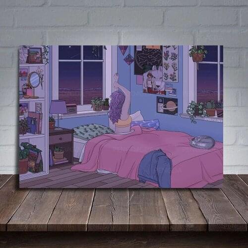 Canvas Poster Modern Night Home Decor Print Relax Paintings Wall Art Sweet Modular Picture Animation For Living Room No Frame