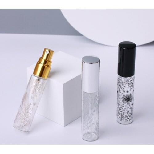 10ml Portable Leaf Decorative Pattern Glass Perfume Bottle With Atomizer Empty Spray Bottles Cosmetic Mini Refillable Bottles