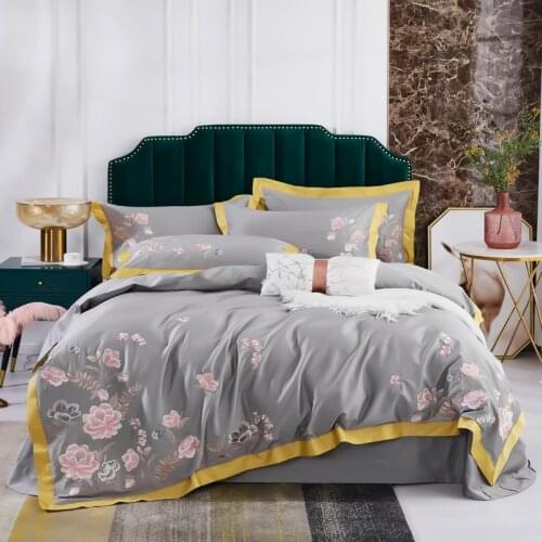 New 600TC Egyptian Cotton Bedlinen flowers embroidery bedcover duvet cover pillowcase bedding set Bed Set