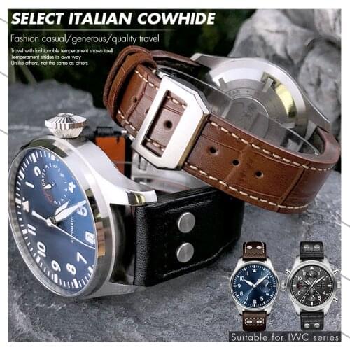 20mm 21mm 22mm Calf Leather with Nail Watch Strap Black Brown Blue Mens Watch Band for IWC Mark PILOT PORTOFINO Bracelet