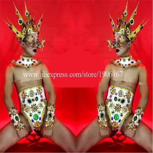 Sexy Man Stage Performance Costume Nightclub Party Headwear And Armor Dance Team Clothes