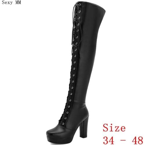 Autumn Winter Leather Women Over the Knee Boots Platform High Heel Woman Thigh High Boots Plus Size 34 - 41 42 43 44 45 46 47 48