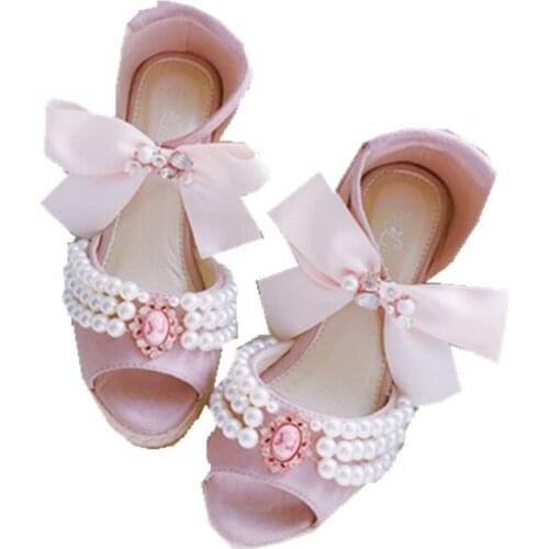 Lolita wedge shoes womens shoes pearl retro style palace French girl summer Cosplay Shoes Women Summer High help Heavy-Bottomed