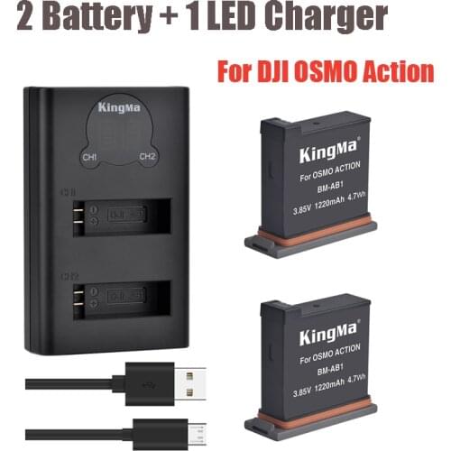 LCD Smart Display Dual Port Charger + 2pcs1200mAh Osmo Action Battery Kit for DJI Osmo Sports Camera Accessories