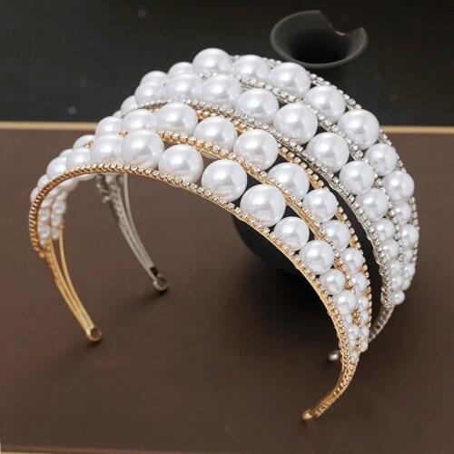Vintage Rhinestone Pearls Beaded Headbands Bridal Hair Jewelry Party Pageant Wedding Veil Accessories Princess Tiara Crown