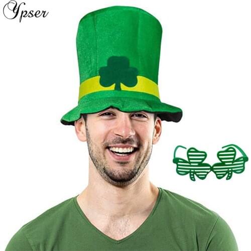 Ypser Green St. Patricks Day Irish Masquerade Stovepipe Top Hat Clover Costume Shamrock Cap with Festival Glass Gift