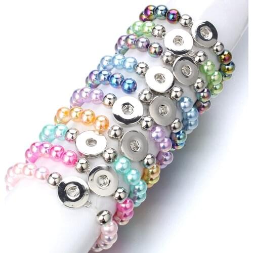 Snap Jewelry Men Bracelet Handmade Beaded Snap Bracelets Fit 18mm Snap Buttons Jewelry Imitation Pearls Beads Bracelet Bangles