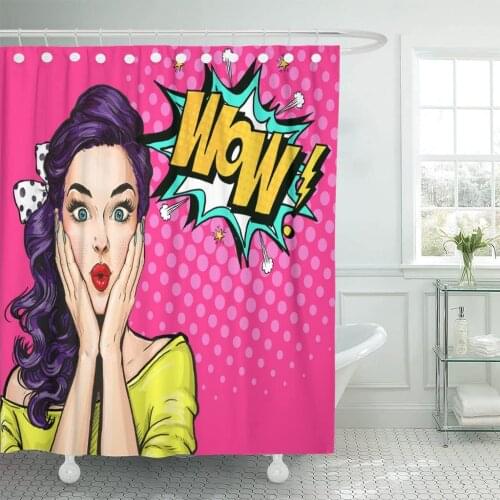 Pop Surprised Girl Comic Woman Wow Party Birthday Romantic Shower Curtain Waterproof 60 x 72 Inches Set with Hooks