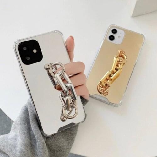 Mirror TPU Case With Metal Chain For Samsung S8 S9 S10 S20 Plus Shockproof Fundas 4 Corner Cover For Galaxy Note 8 9 10 20 Cases