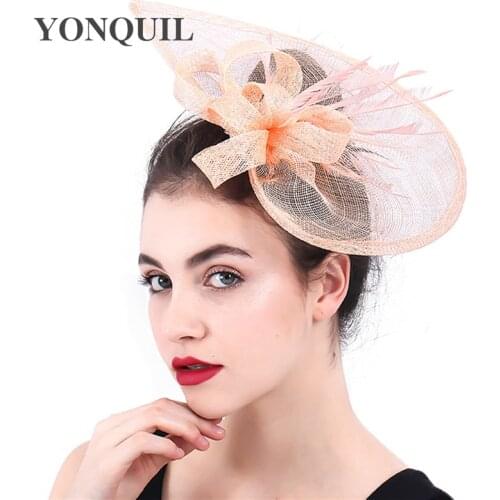 Nice Sinamay Vintage Chic Hair Fascinator Hat Women Wedding Hat Bride Mariage Headwear Hair Clip Fancy Feather Hair Accessories
