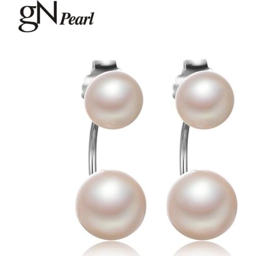GN Pearl 5-6mm 8-9mm WhiteNatural Freshwater Pearl 925 Sterling Silver Stud Earrings gNPearl Fine Jewelry for Women Gift
