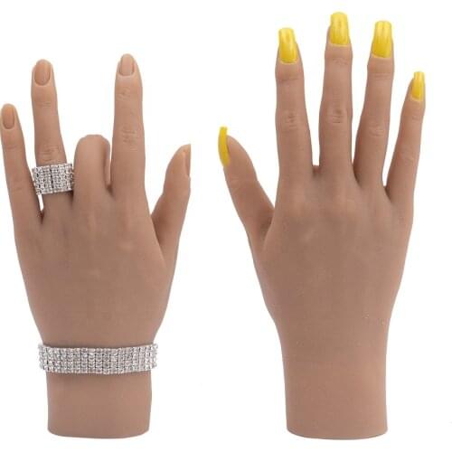 Female Silicone Nail Practice Hand Mannequin with Flexible Fingers Adjustment For Nails Rings Bracelet Jewelry Display