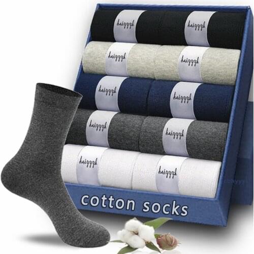 10 Pairs Mens Cotton Socks Black Business Men Socks Soft Breathable Middle Tube for Male Crew Socks Hot Sale Plus Size 6-14