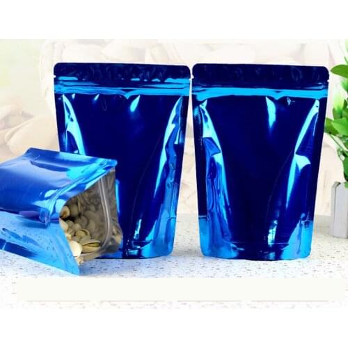 100PCS/Lot 14*20+4cm blue Zipper Aluminum Foil Resealable Valve Package Pouches Grocery Coffee Powder Nuts Pack Bags