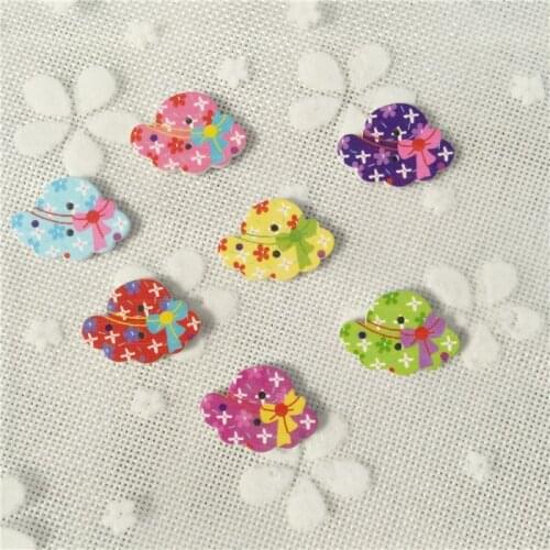 1000pcs 30x20mm Beautiful Mixed Straw Hat Wooden Buttons 2 Holes Baby Girly Fancy Sewing Clothing Accessories