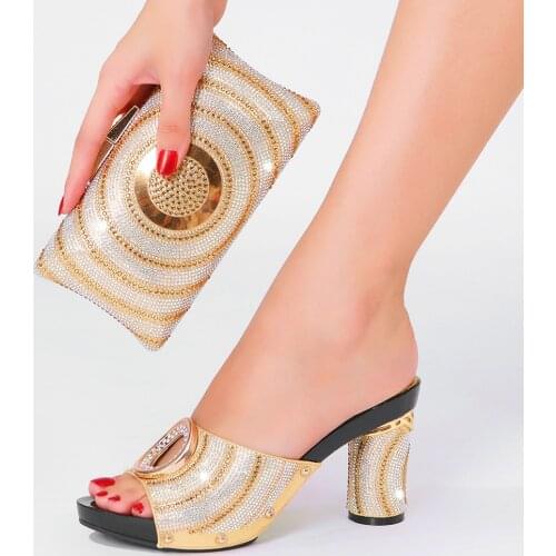 2021 Italian design Africa and Nigeria high-heeled party crystal rhinestone wedding lady shoes and hand-held straddle dinner bag