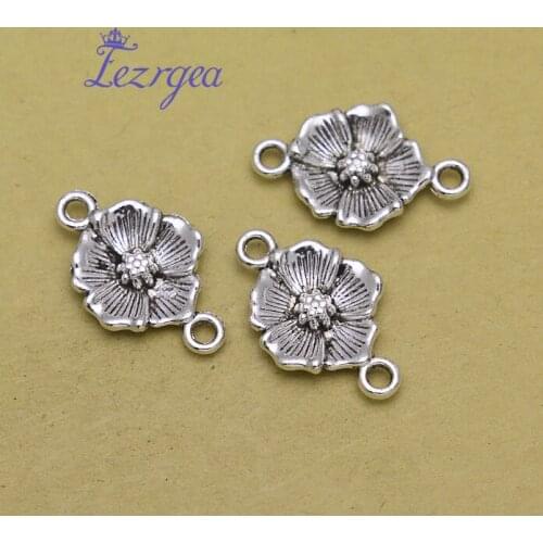 30pcs/lot--24x15mm, flower cham,Antique silver plated flower connector charms,DIY supplies,Jewelry accessories