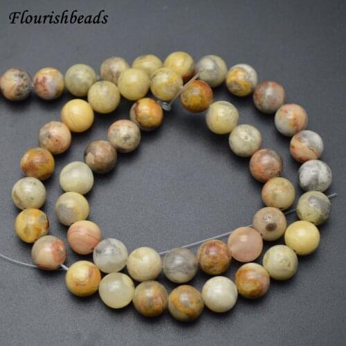 4mm~12mm Natural Yellow Crazy Agate Stone Round Loose Beads DIY Jewelry Making Materials