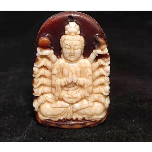 Buddhist Amulets Old Agate Carving Avalokitesvara Totem Amulet For Men&Women Necklace Pendant Free Shipping