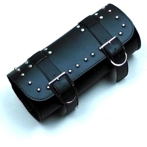 Black Motorcycle Saddle Bags Leather Motorbike Side Tool Tail Luggage Moto Scooter Round Pouch Bag for Universal