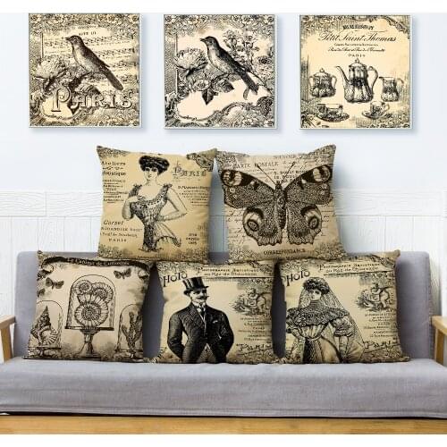 European Vintage Gothic Style Cushion Cover 45*45 Linen Pillow Covers Flowers Print Throw Pillows Cases Home Decor Pillowcase