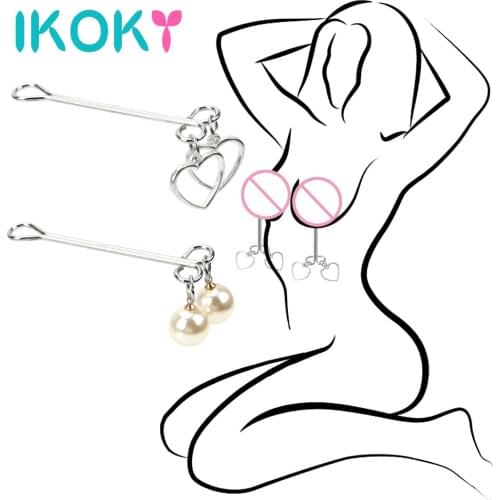 IKOKY 1 Pair Adult Games Heart Shape Pearl Shape Nipple Clamps Adult Products Sex Toy for Women Couples
