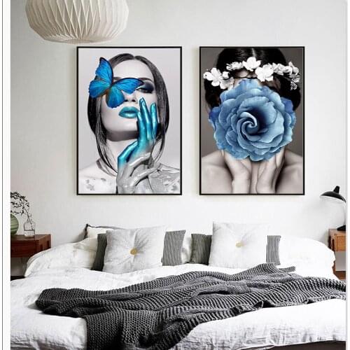 DDWW Awakening Flower Butterfly Girl Oil Painting Canvas Poster Print Nordic Decoration Wall Picture for Living Room Modern