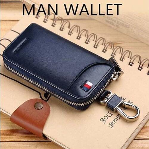 2021 new leather mens car key bag multifunctional business key box high quality fashion waist key manager portable key chain