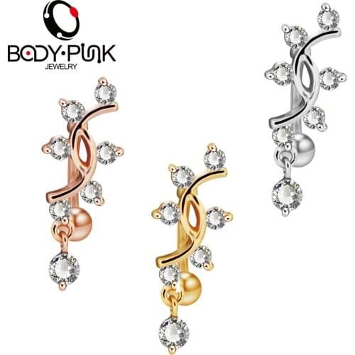 Body Punk 14G Reverse Belly Button Rings Piercings Surgical Steel Rose Gold Dangle Navel Rings Piercing Jewelry Women Nombril
