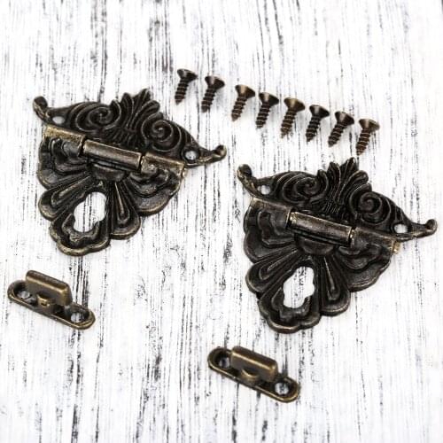 2Pcs Retro Style Bronze Tone Jewelry Box Drawer Decorative Hasp Lock Latch with Scrwes Antique Bronze Funiture Hardware 45*48mm