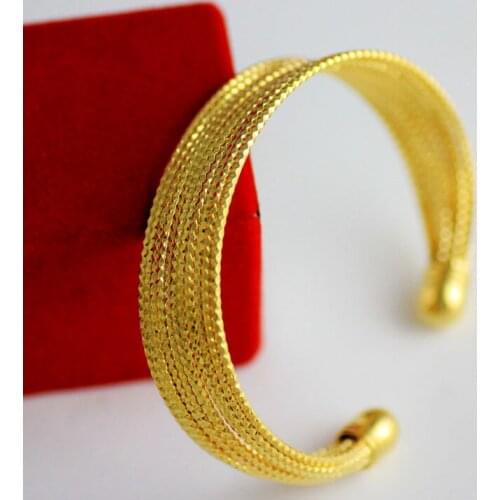MultiLayer Metal Wire Women Cuff Bangle Yellow Gold Filled Fashion Wide Copper Bangles & Bracelets Statement Jewelry