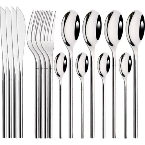 Classic Silver Mirror 18/10 Stainless Steel Cutlery Set Silverware Fork Knife Spoon Tableware Kitchen Dinnerware Flatware Set